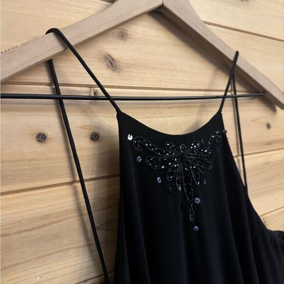 Vintage DJ Nights Size Medium Black High Neck Butterfly Moth Beaded Prom Gown - Picture 3 of 12